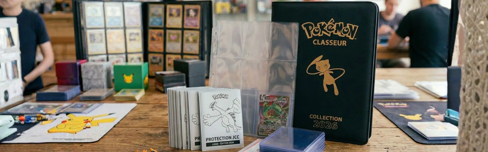 Accessoires de protection pour cartes JCC Pokémon — sleeves, toploaders et classeur